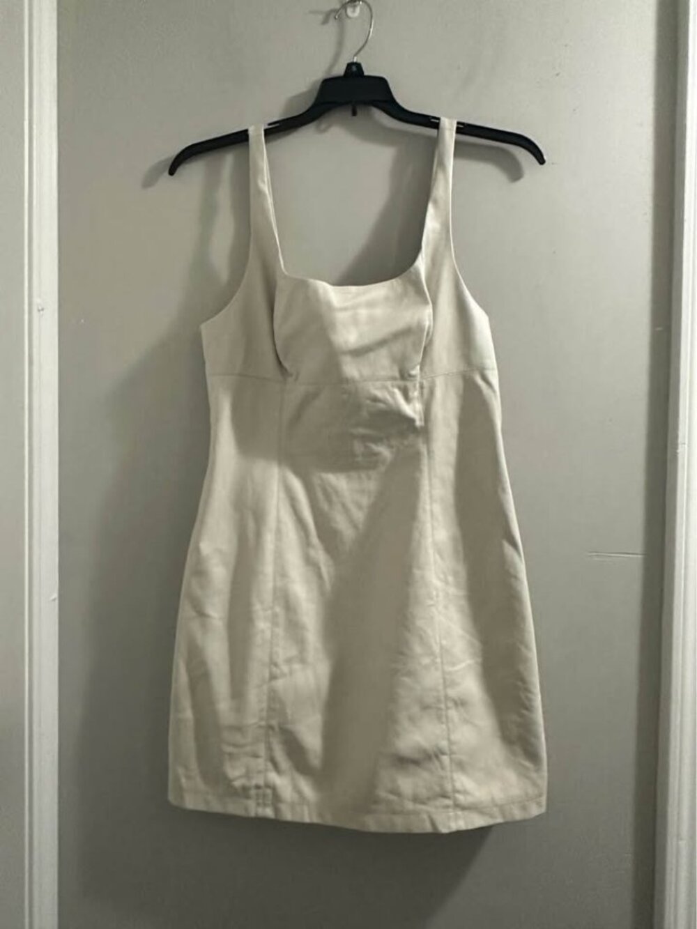 Closet clearout!‎ cream Maeve Faux Leather Squareneck Mini Dress